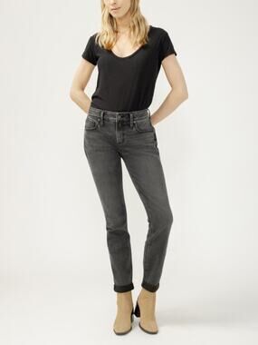 Silver Jeans Co Boyfriend Mid Rise Slim Leg Black Acid Wash Womens -Size 27